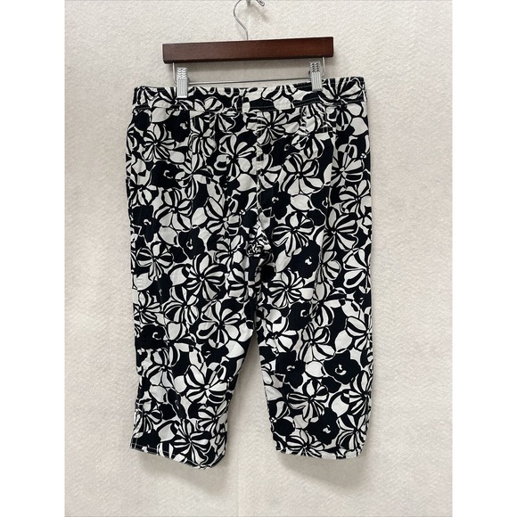 Womens Ann Taylor Loft Marisa Bermuda Shorts 31” Floral Black/White Drawstring m - Picture 3 of 8